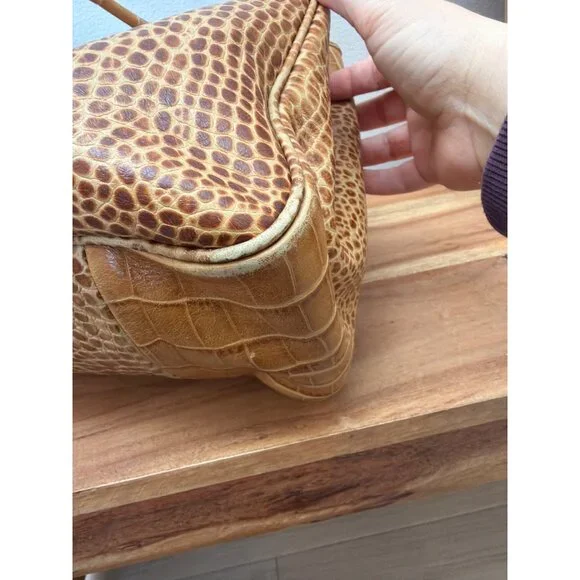 Longchamp Tan Croc-Embossed Roseau Leather Tote Handbag With Silver Toggle Closu